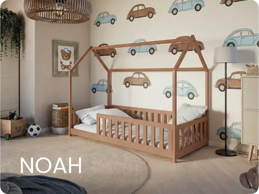 Cynamonowe łóżko podłogowe dziecięce w kształcie domku 